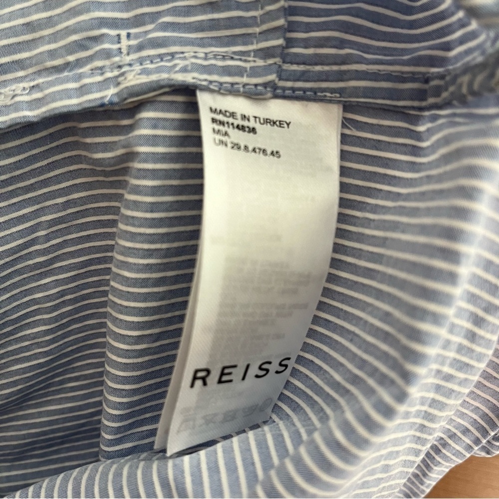REISS US sz 10 Mia Striped Dress Blue White Waistband Long Sleeve Woven - Picture 8 of 13
